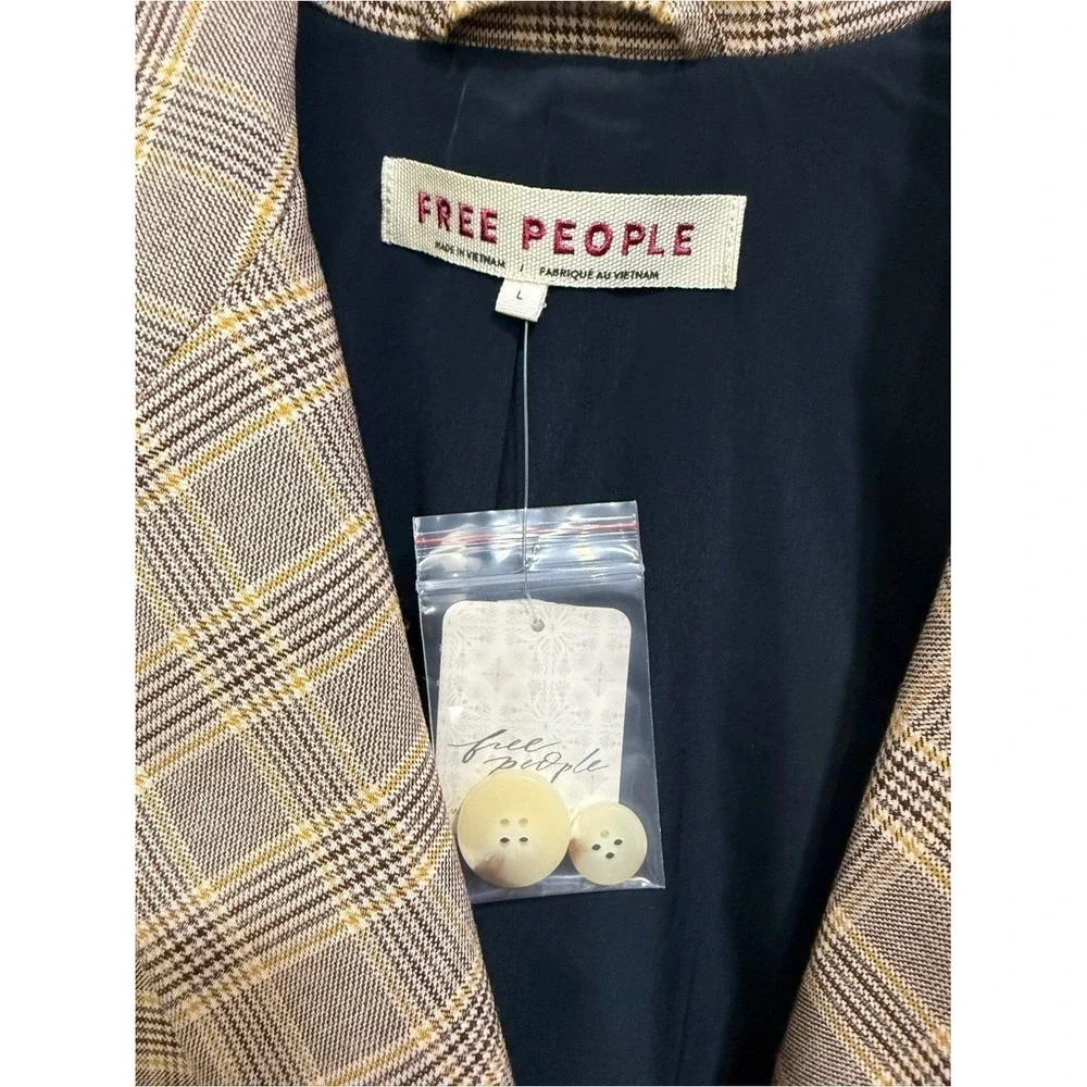 NWT Free People Crosby‎ Plaid Blazer Sz Large In WINTER WHEAT